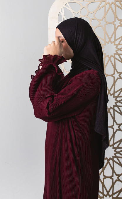 Fully Pleated Dress in Burgundy