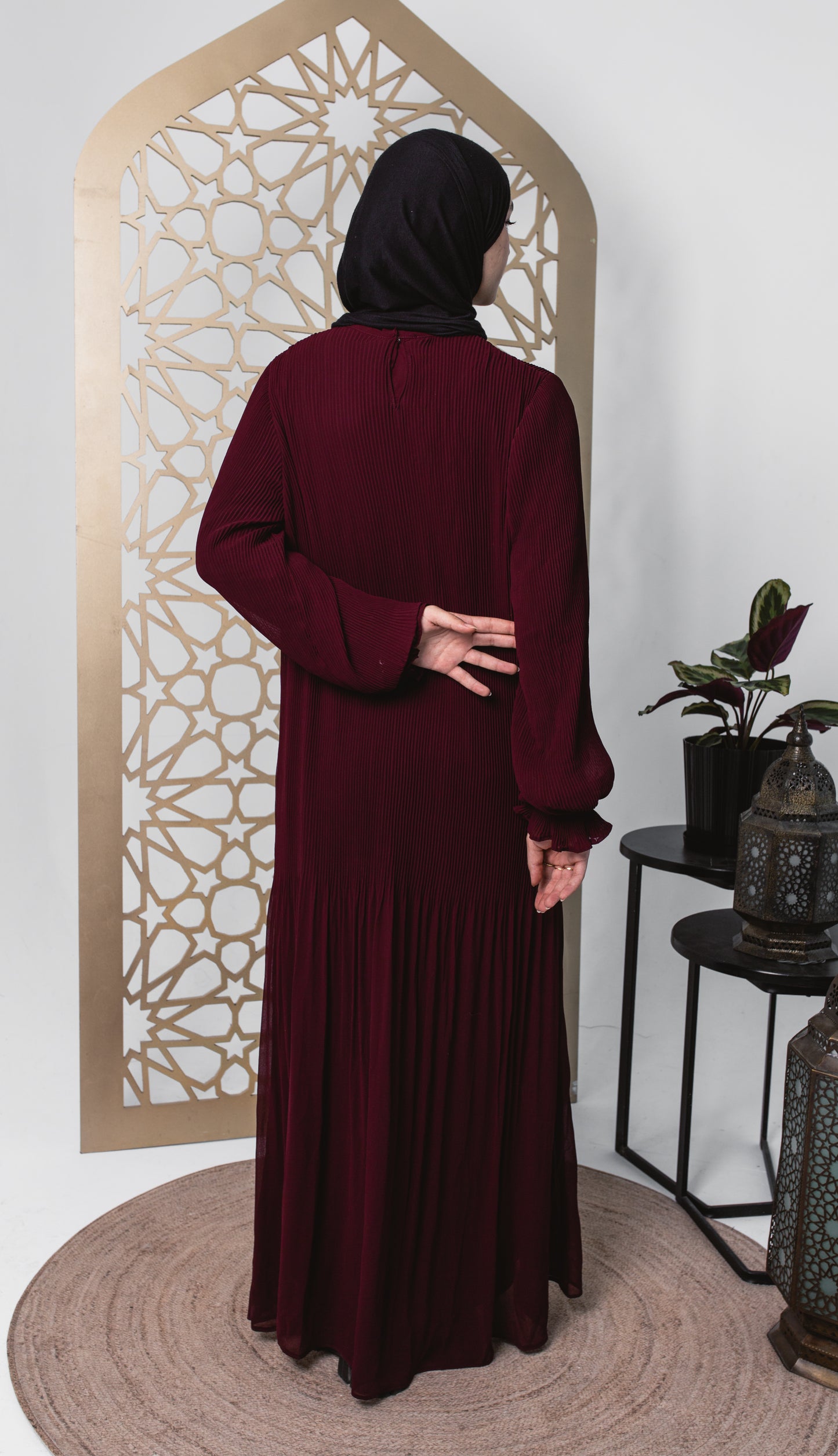 Fully Pleated Dress in Burgundy