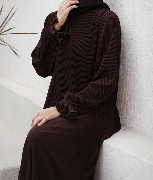 Fully Pleated Dress in Brown