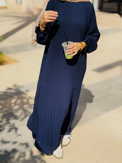 Fully Pleated Dress in Navy
