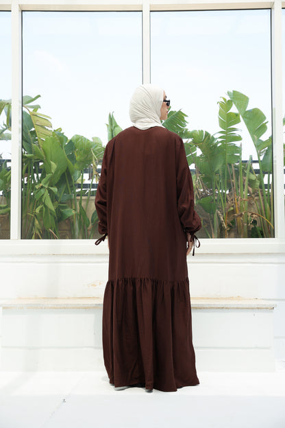 The Ruffled Cardigan in Brown