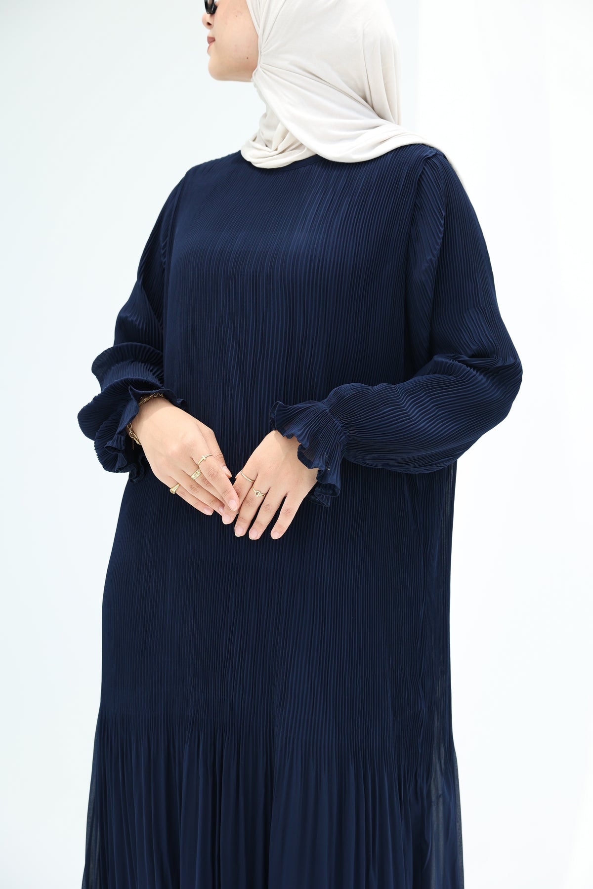 Fully Pleated Dress in Navy