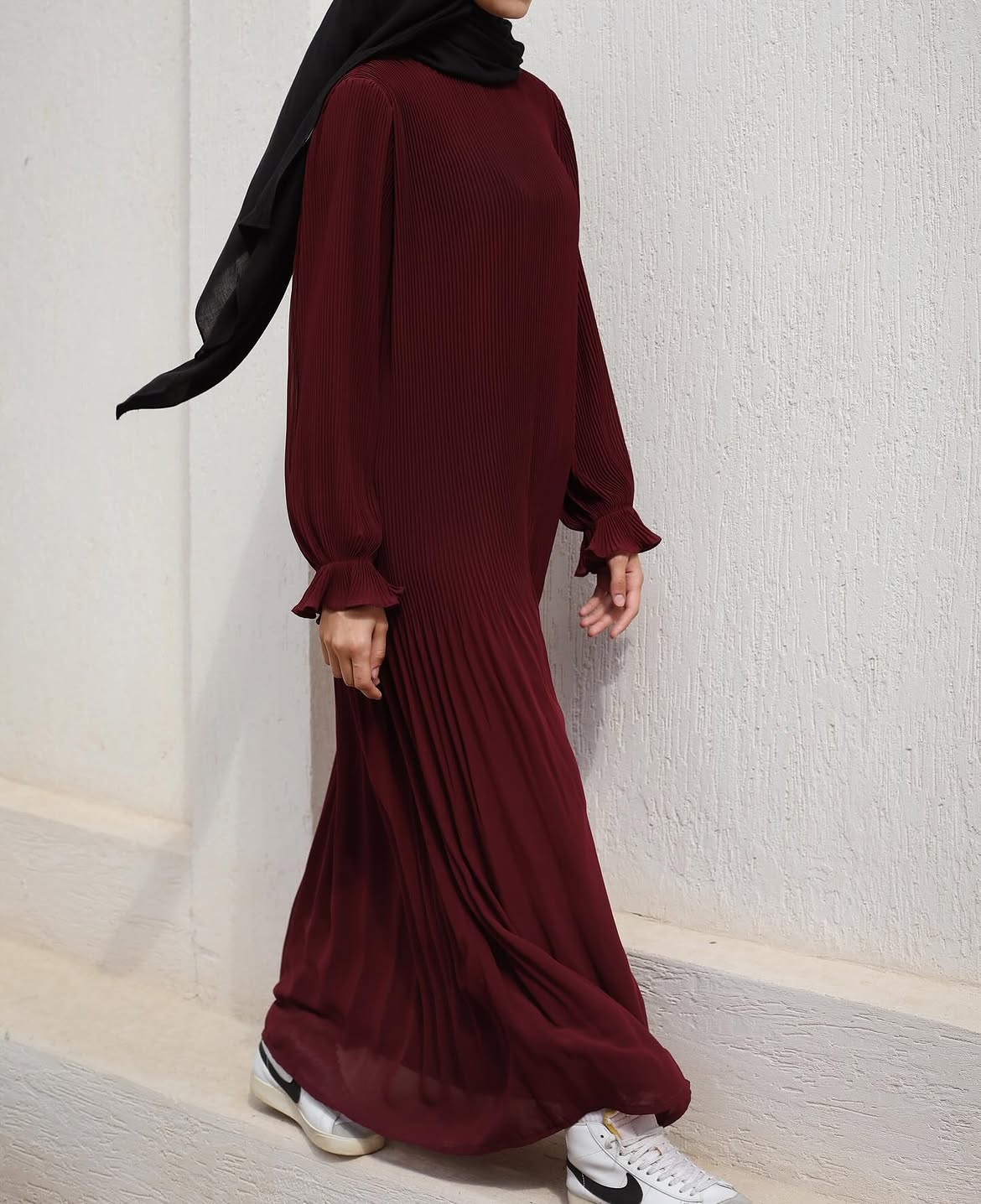 Fully Pleated Dress in Burgundy