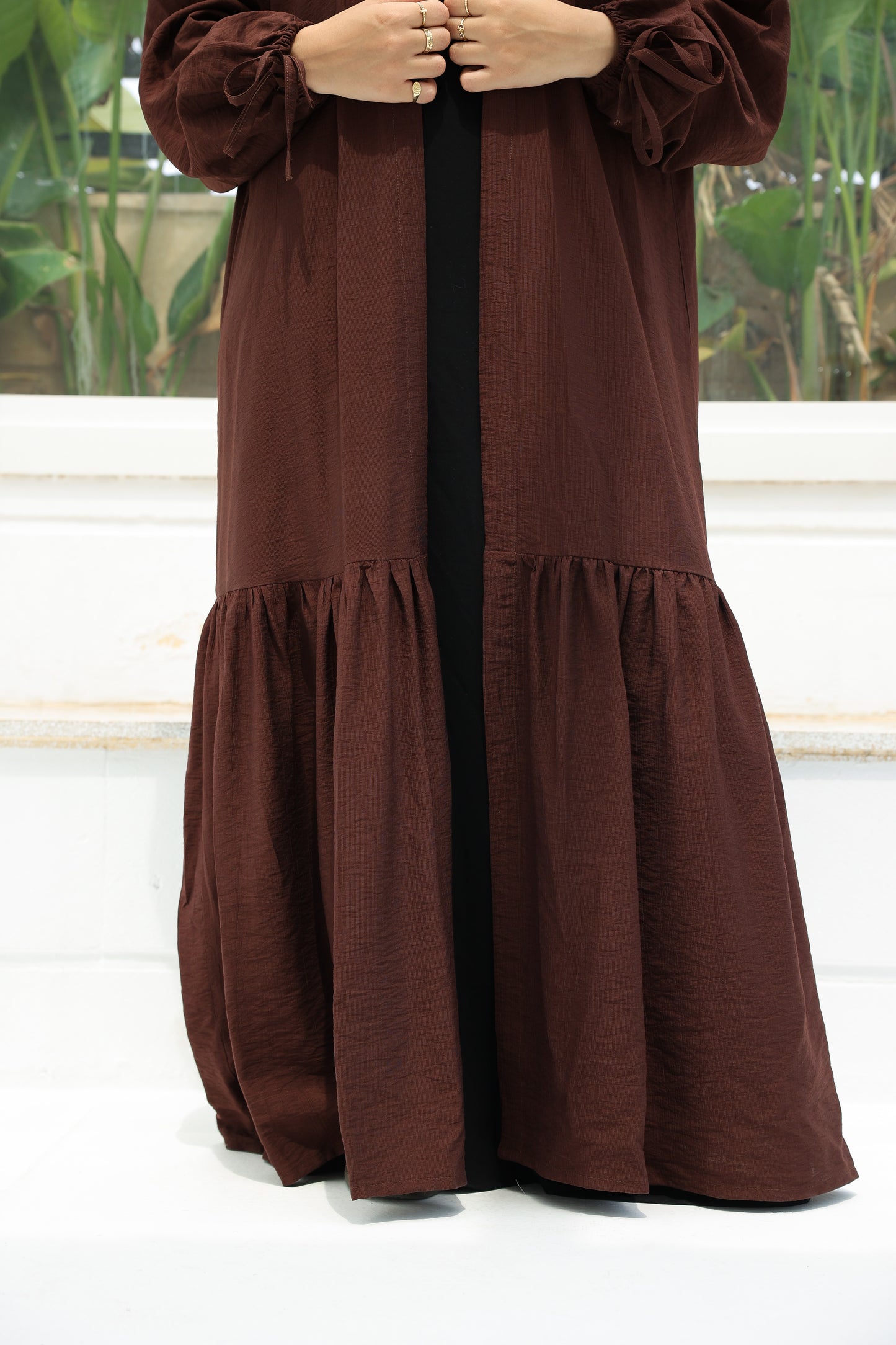 The Ruffled Cardigan in Brown