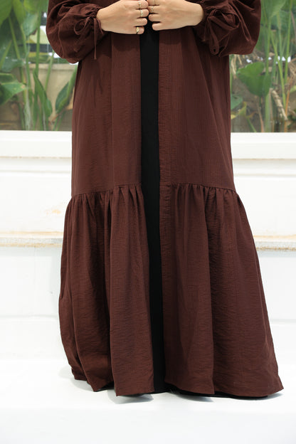 The Ruffled Cardigan in Brown