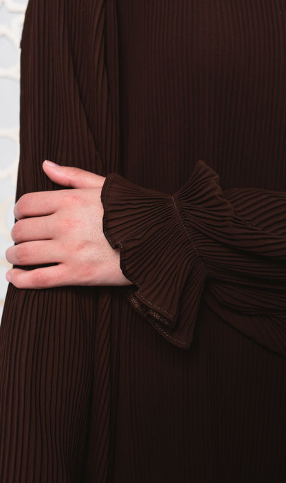 Fully Pleated Dress in Brown