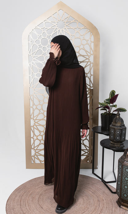 Fully Pleated Dress in Brown