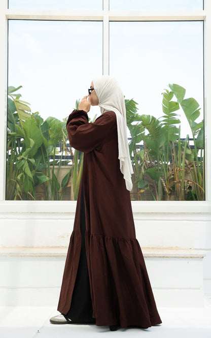 The Ruffled Cardigan in Brown