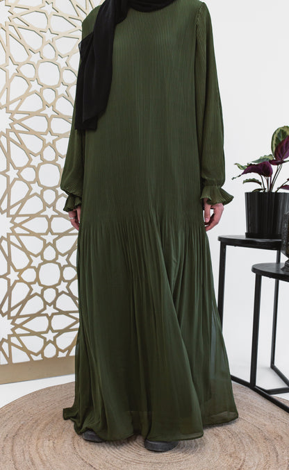 Fully Pleated Dress in Olive