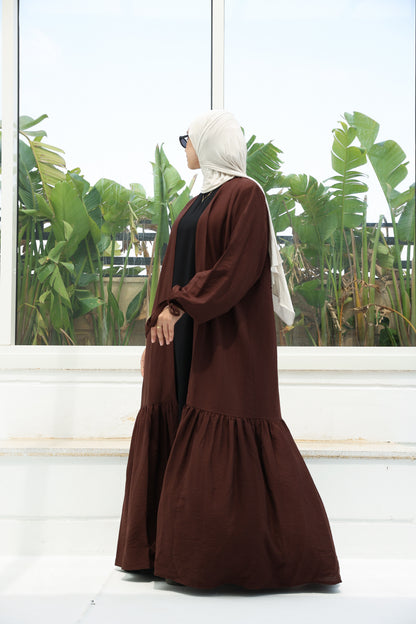 The Ruffled Cardigan in Brown