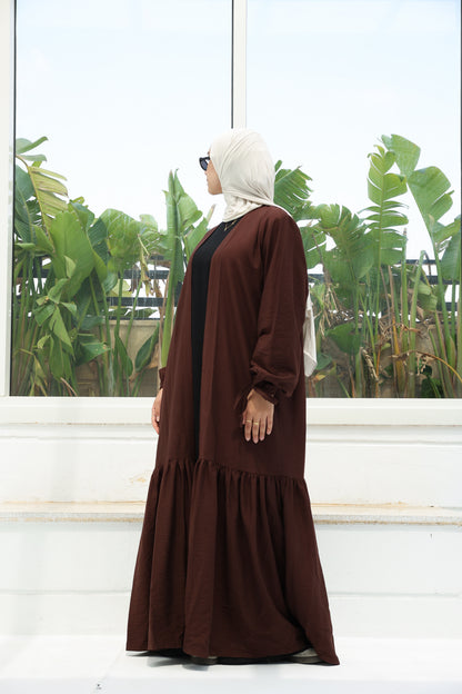 The Ruffled Cardigan in Brown