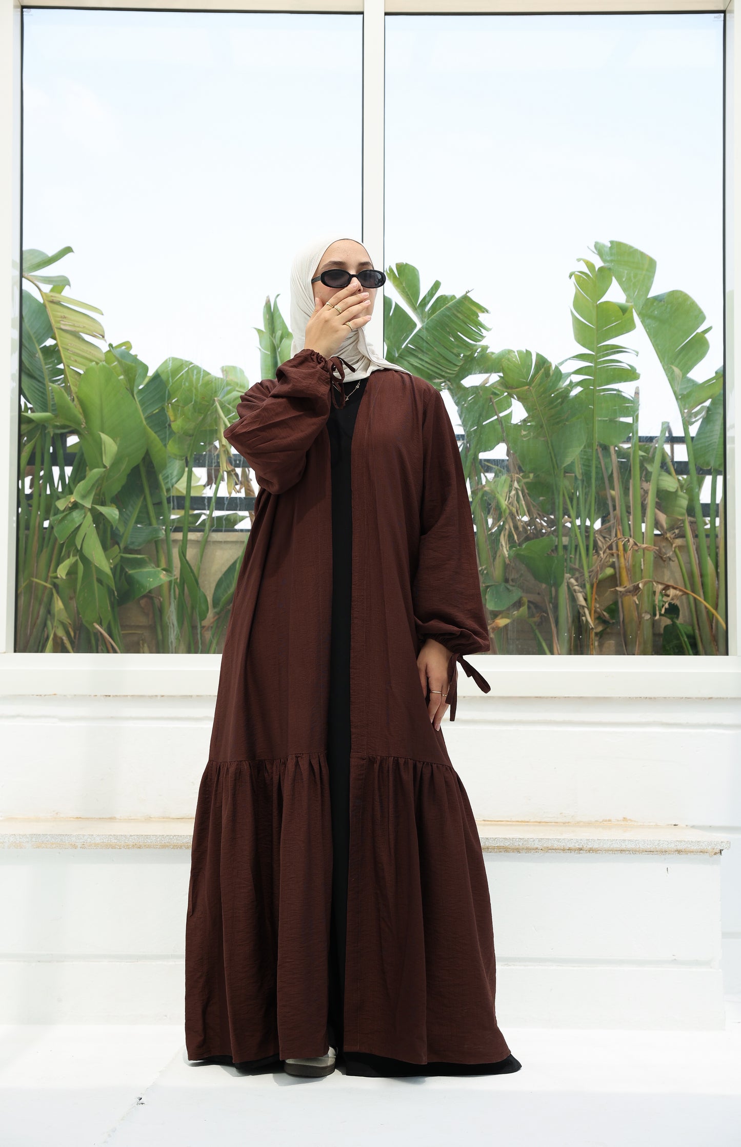 The Ruffled Cardigan in Brown