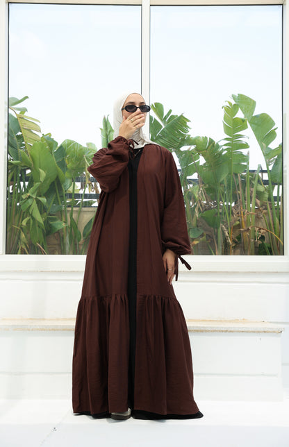 The Ruffled Cardigan in Brown