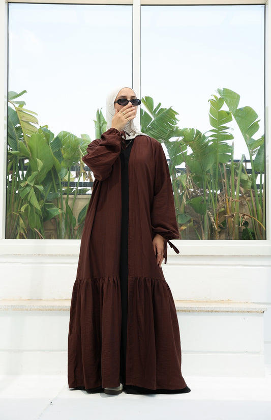 The Ruffled Cardigan in Brown