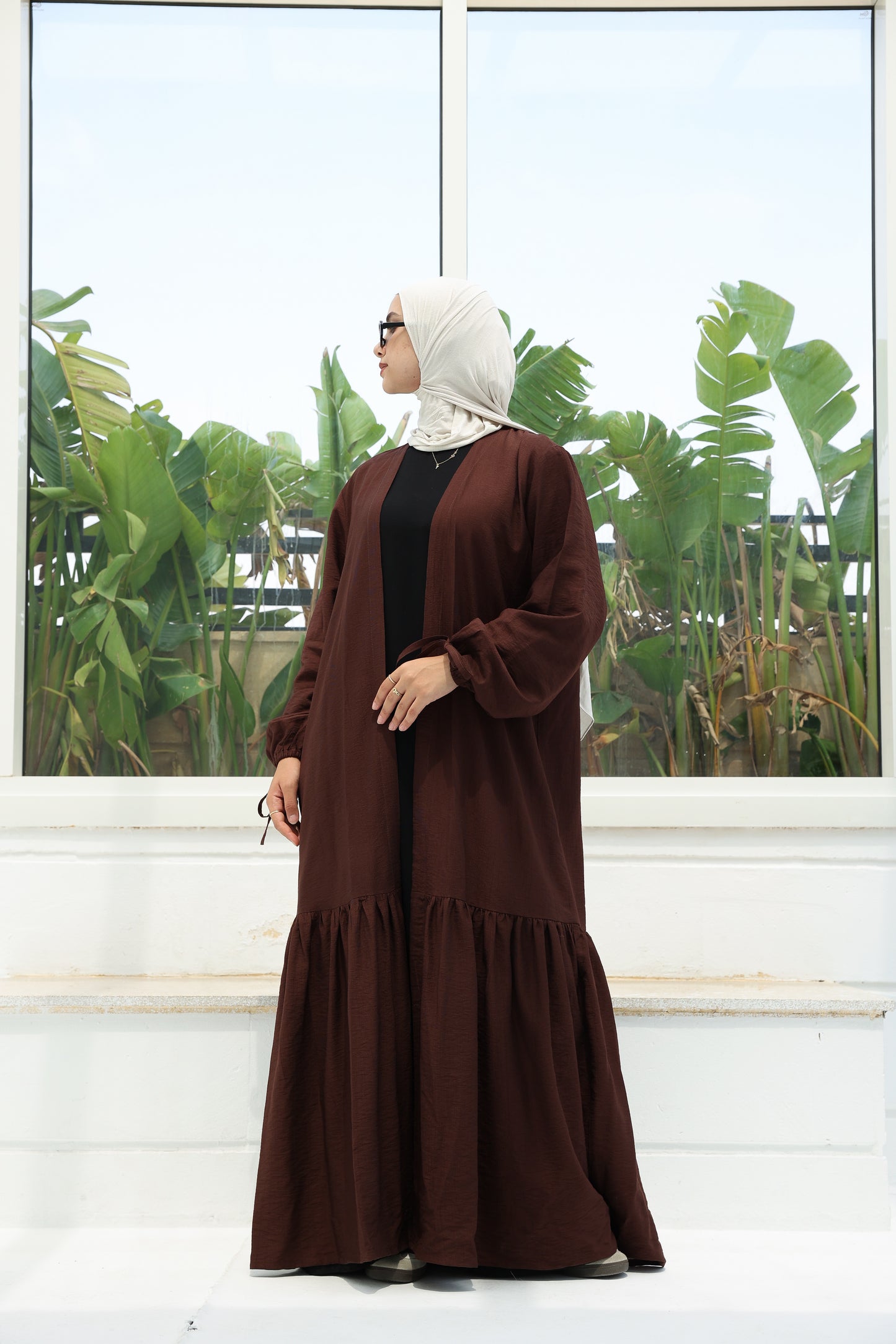 The Ruffled Cardigan in Brown