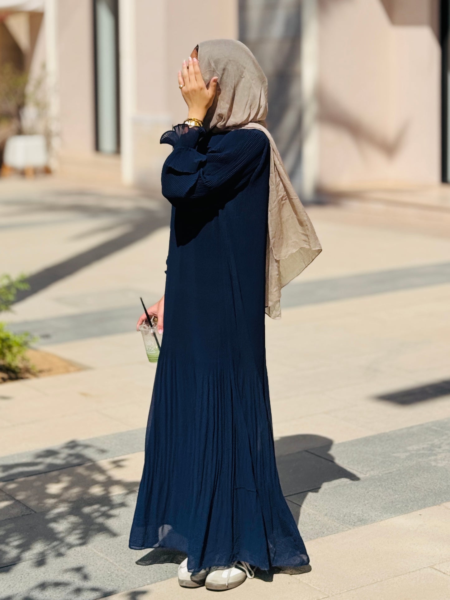 Fully Pleated Dress in Navy