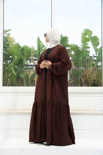 The Ruffled Cardigan in Brown