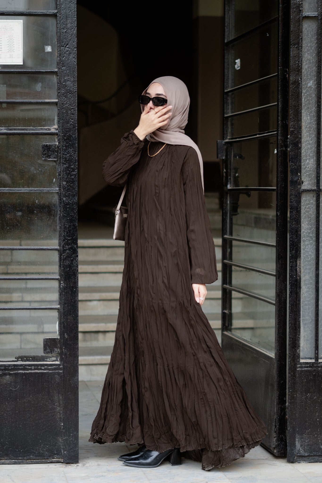 Asia Crushed Brown Dress