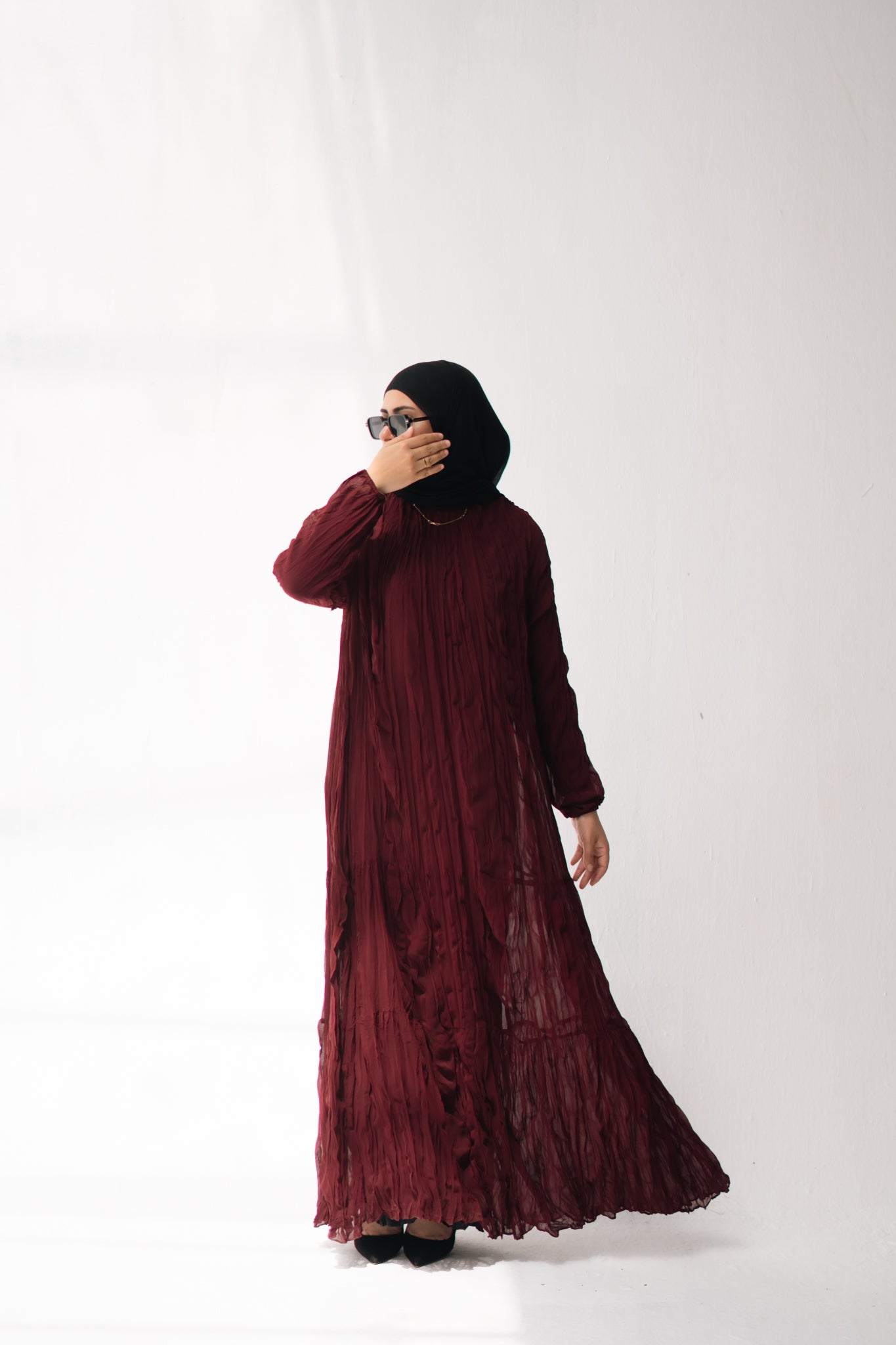 Asia Crushed Dress in dark burgundy