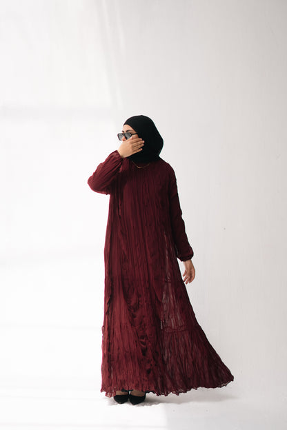 Asia Crushed Dress in dark burgundy