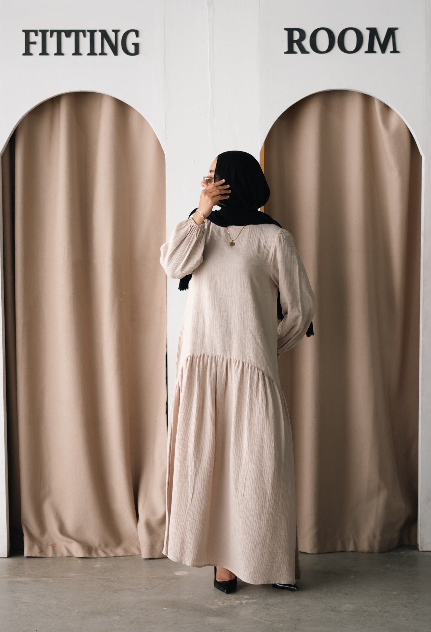 The Nyla Dress in Light Beige