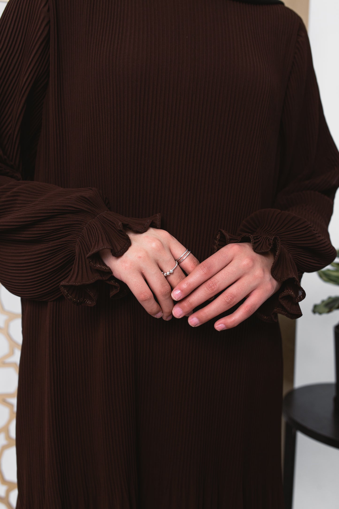 Fully Pleated Dress in Brown