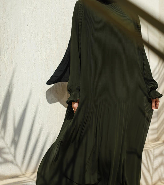 Fully Pleated Dress in Olive