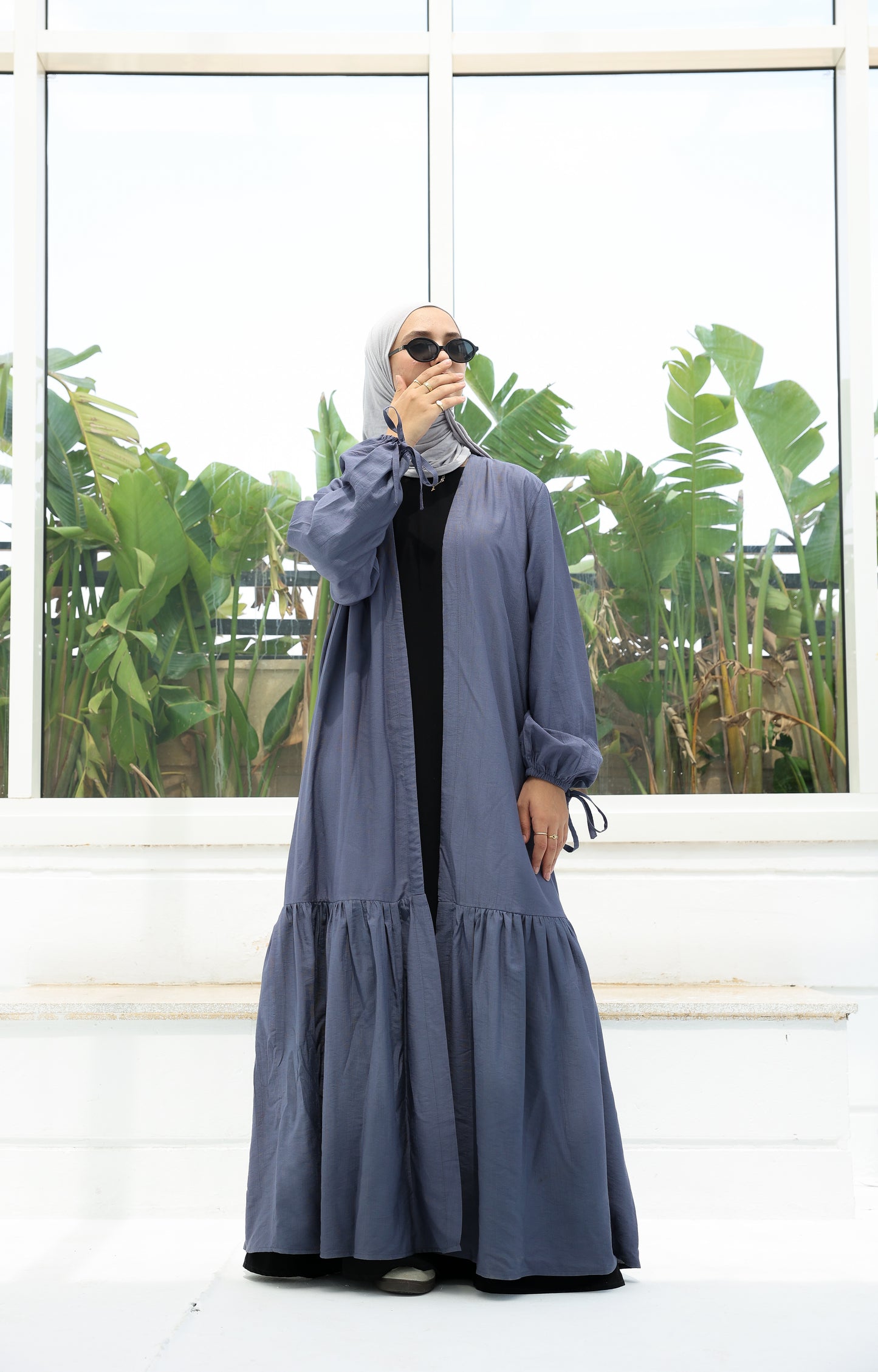 The Ruffled Cardigan in Blue