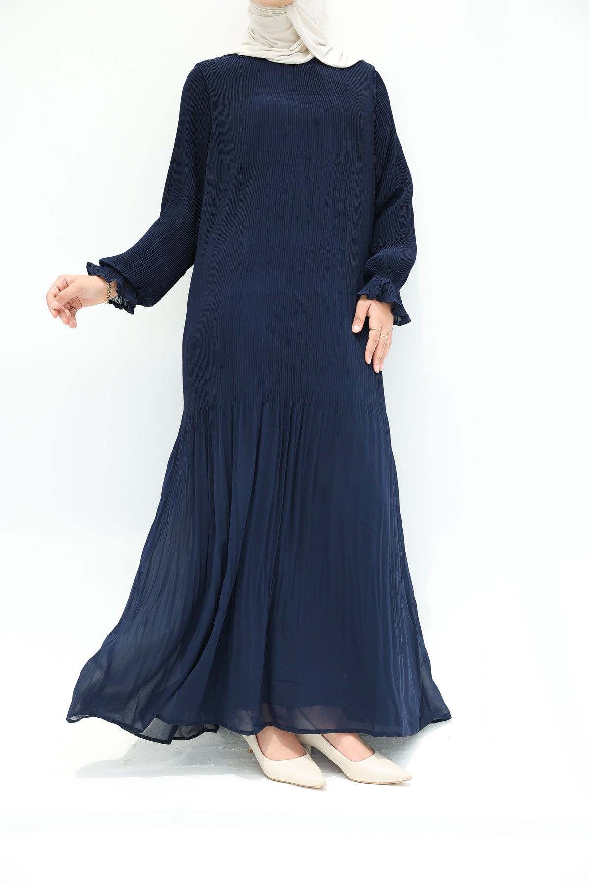 Fully Pleated Dress in Navy