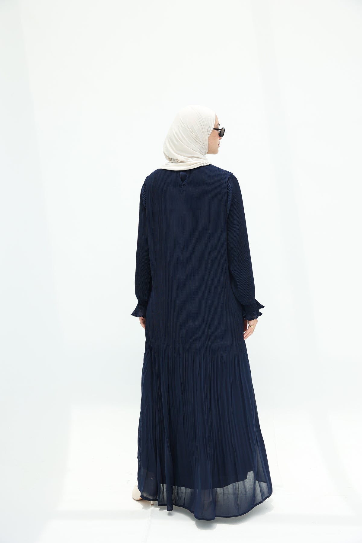 Fully Pleated Dress in Navy