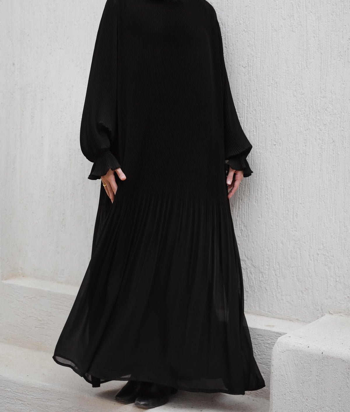 Fully Pleated Dress in Black