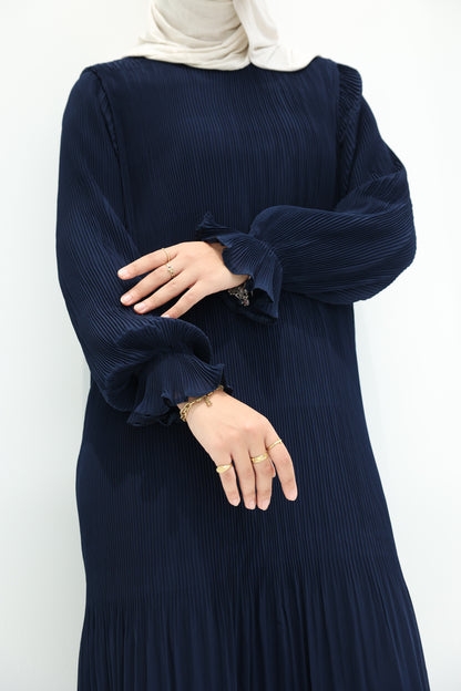 Fully Pleated Dress in Navy