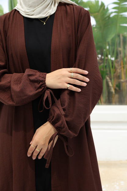 The Ruffled Cardigan in Brown