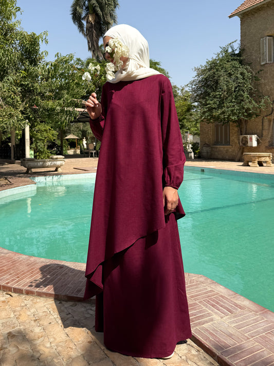 Dora asymmetrical set in Burgundy