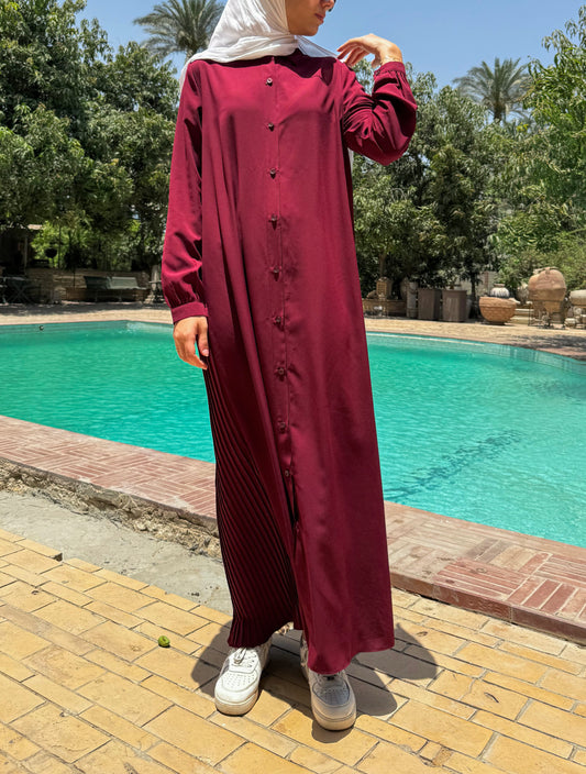The Back pleated shirt dress in Burgundy