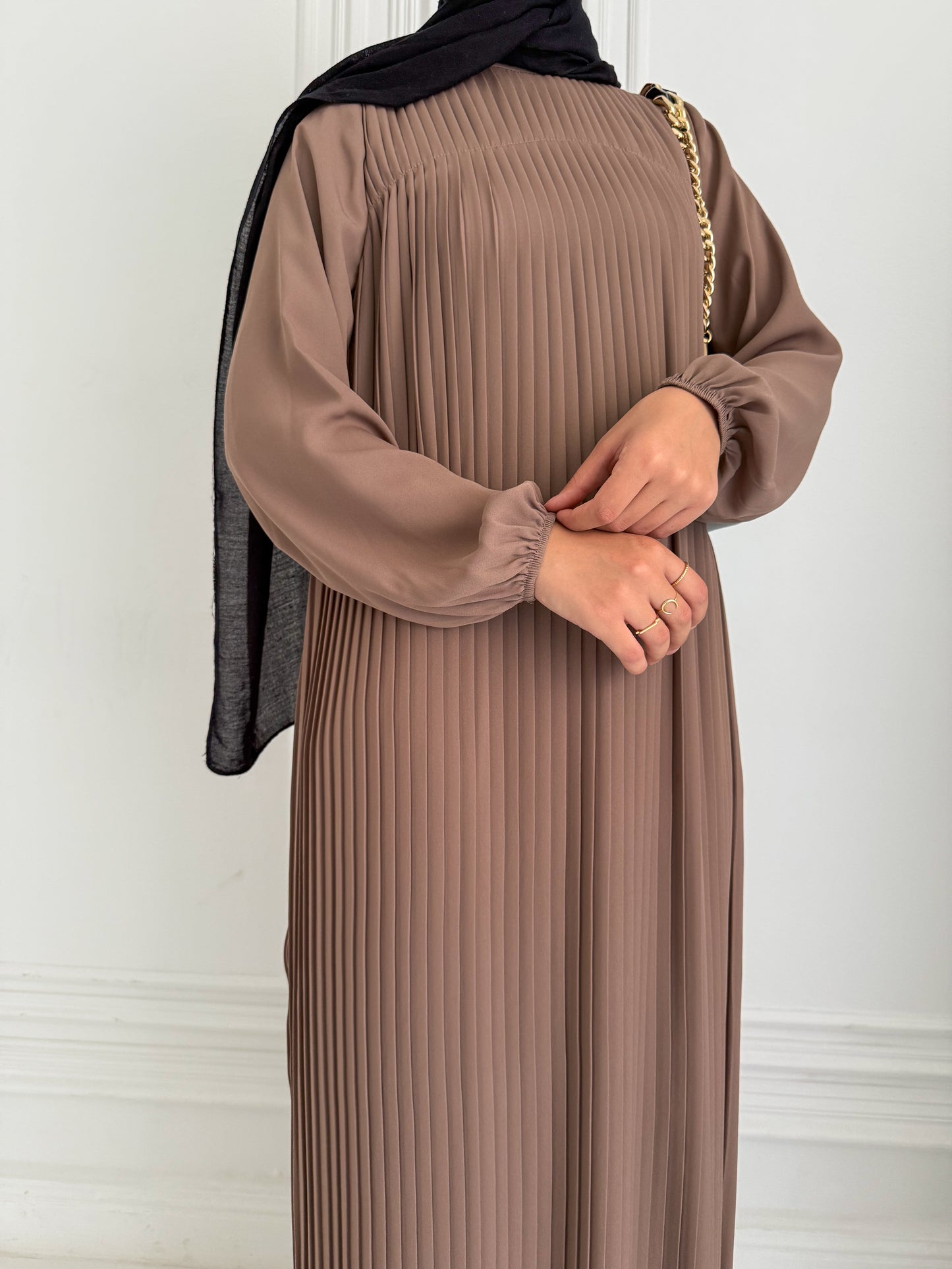 Saba Pleated Abaya in Cafe