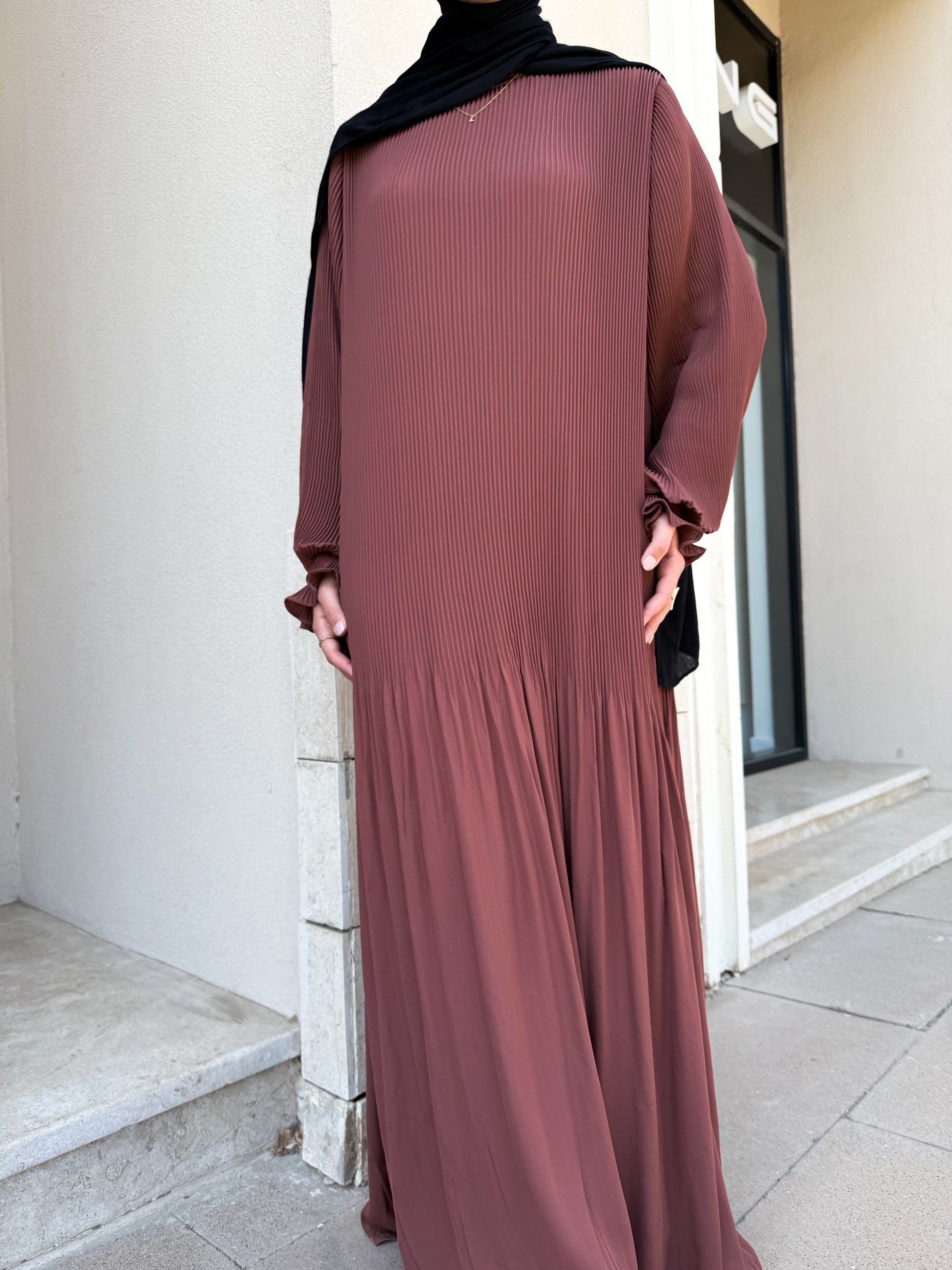 copper pleated dress Azazie Tanicia