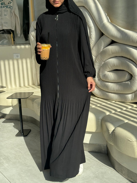 Fully Pleated Zipper Abaya