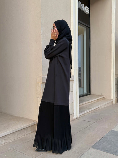 The Pleated Hoodie Dress in Black