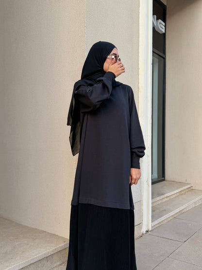 The Pleated Hoodie Dress in Black