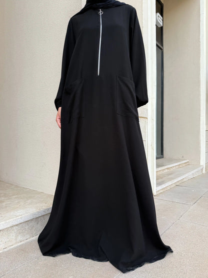 Sidra Black Zipper Abaya