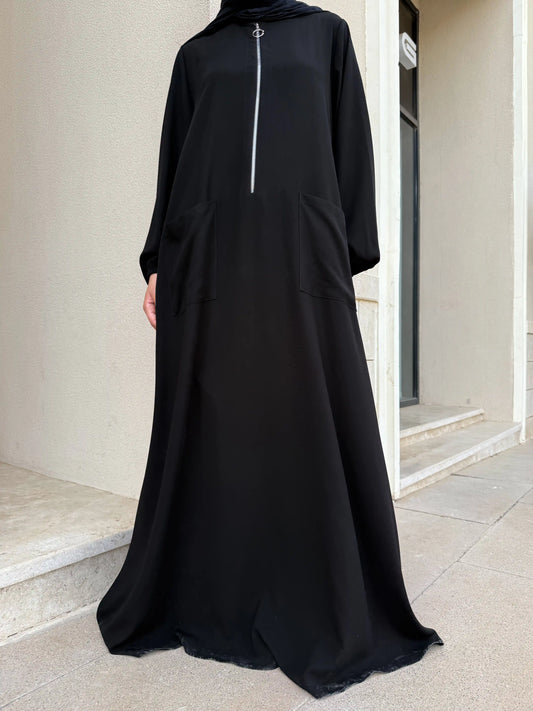 Sidra Black Zipper Abaya