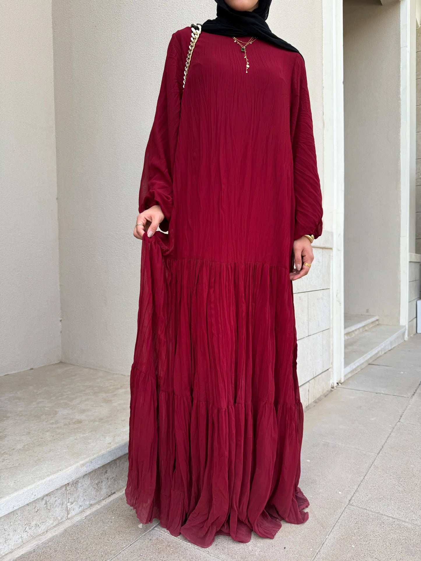 Asia Crushed Burgundy Dress