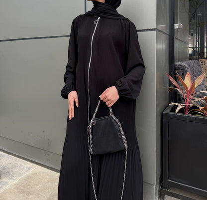 Fully Pleated Zipper Abaya