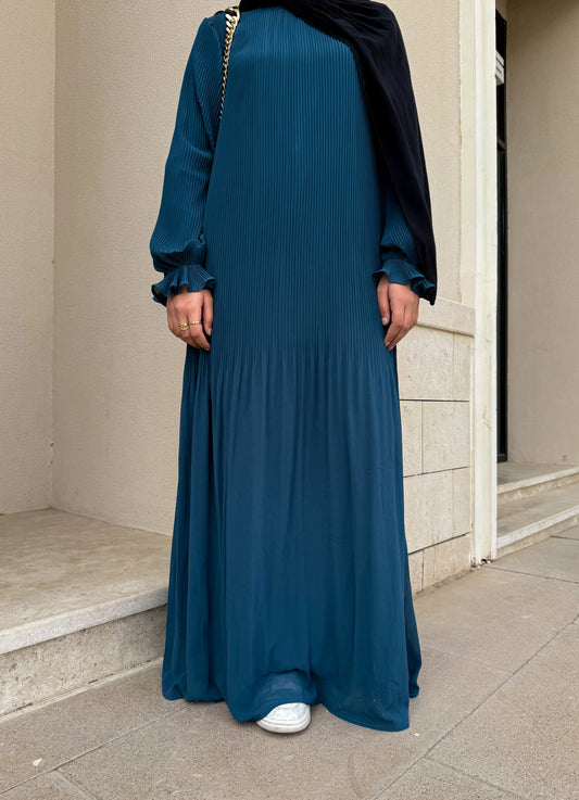 Fully Pleated Dress in Teal