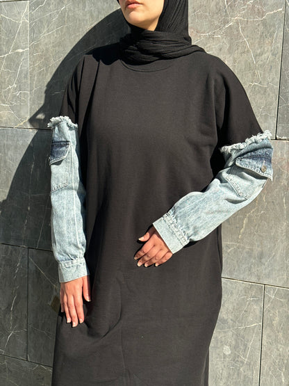 Hoodie Abaya Denim Sleeves