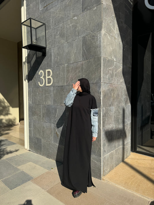 Hoodie Abaya Denim Sleeves