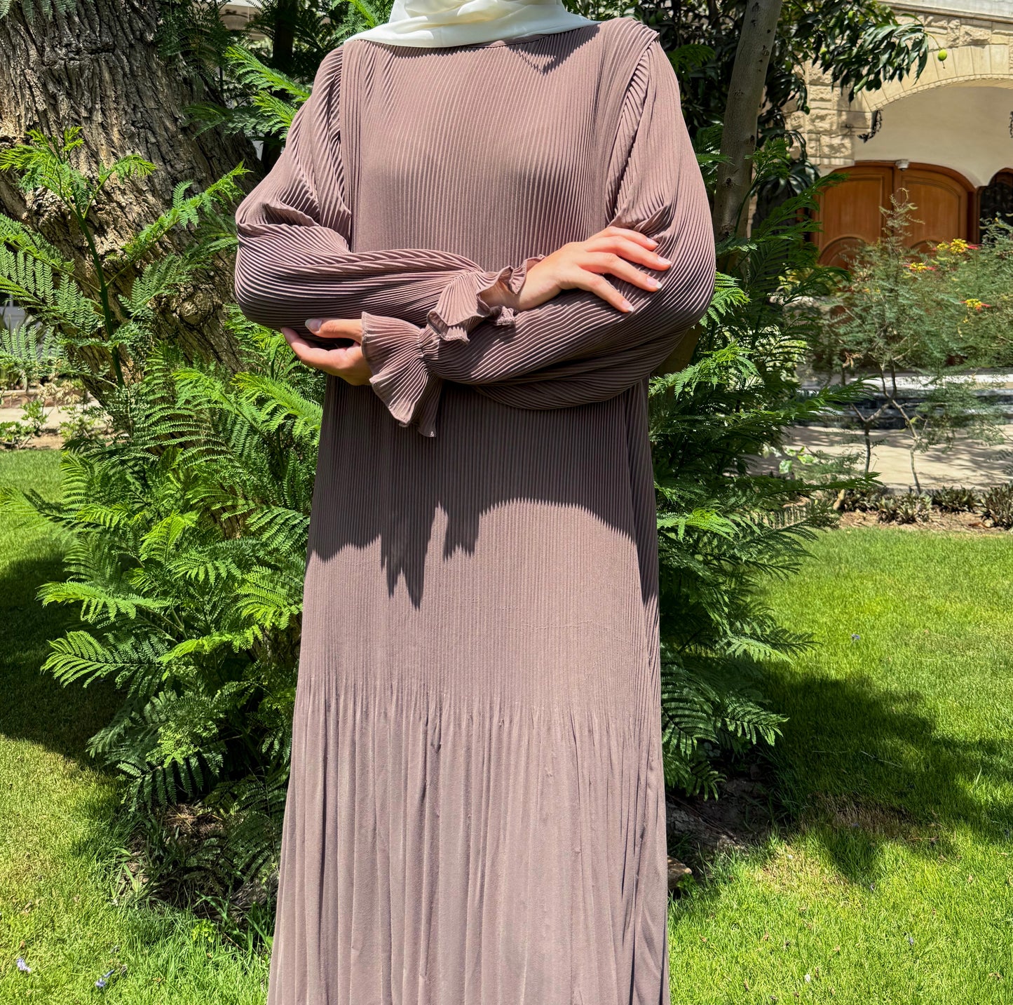 Fully pleated dress in Cafe
