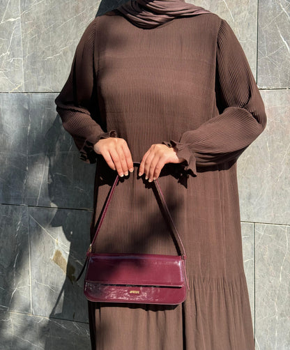 Fully Pleated Dress in Brown